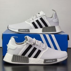 Adidas Originals NMD_R1 Boost Sneakers White Black Grey Men's Running Shoes